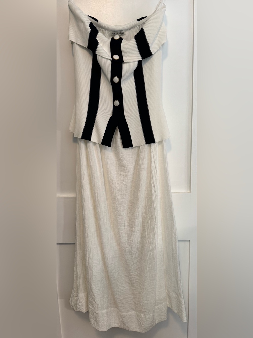 Moon River Tube Top Striped Detail Midi Dress White & Black Medium